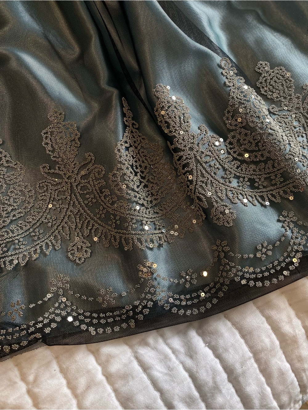 David's Bridal Blue Satin & Black Tulle Girls' Formal Dress - Picture 10 of 10